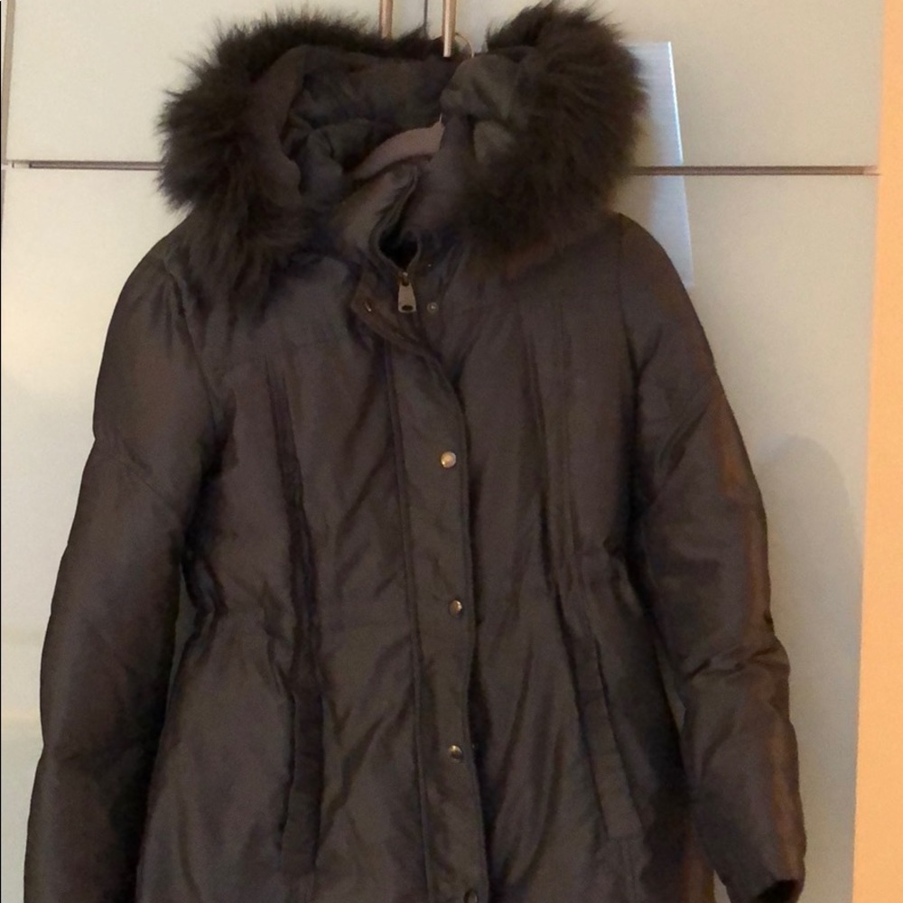 Via Spiga Grey Down Coat Fur hood